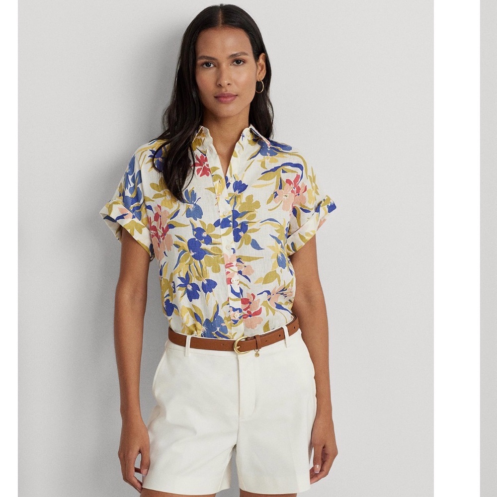 Lauren Ralph Lauren 100% Linen Relaxed Fit Floral Short Sleeve Shirt Size 3X - Picture 2 of 13
